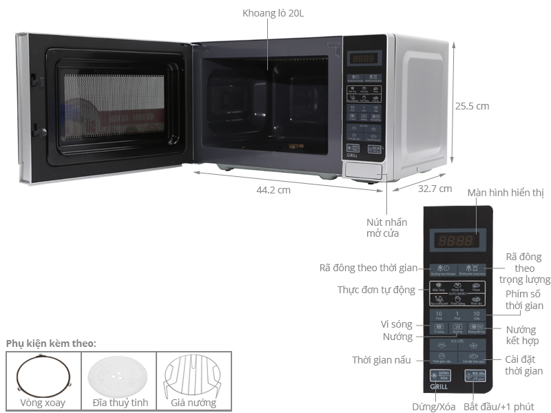 Thông số kỹ thuật Lò vi sóng Sharp R-G272VN-S 20 lít