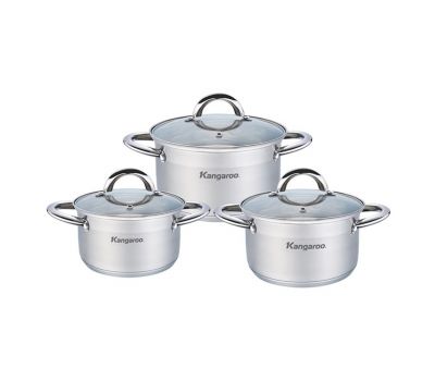 Bộ 3 Nồi Inox Nắp Kính Đáy 5 Lớp Kangaroo KG876